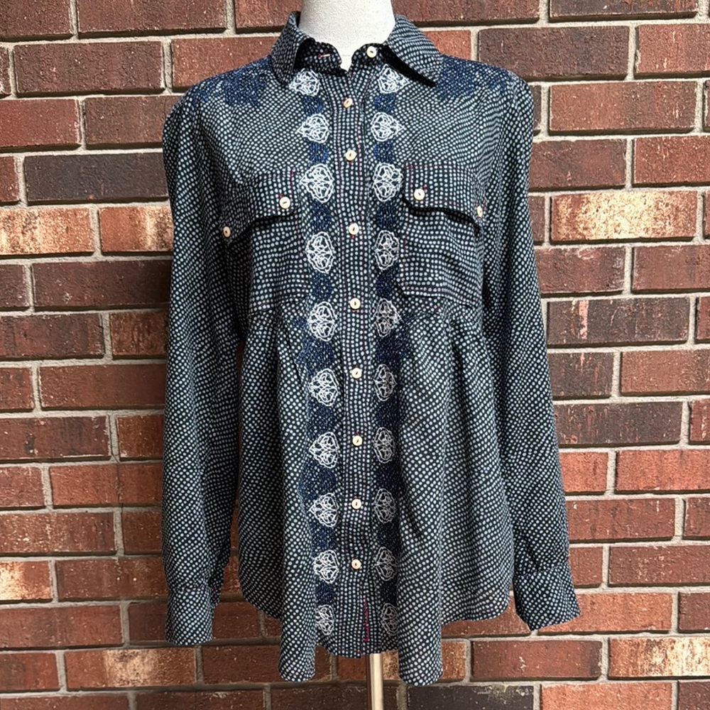 3 J Workshop by Johnny Was Embroidered Button Front Blouse